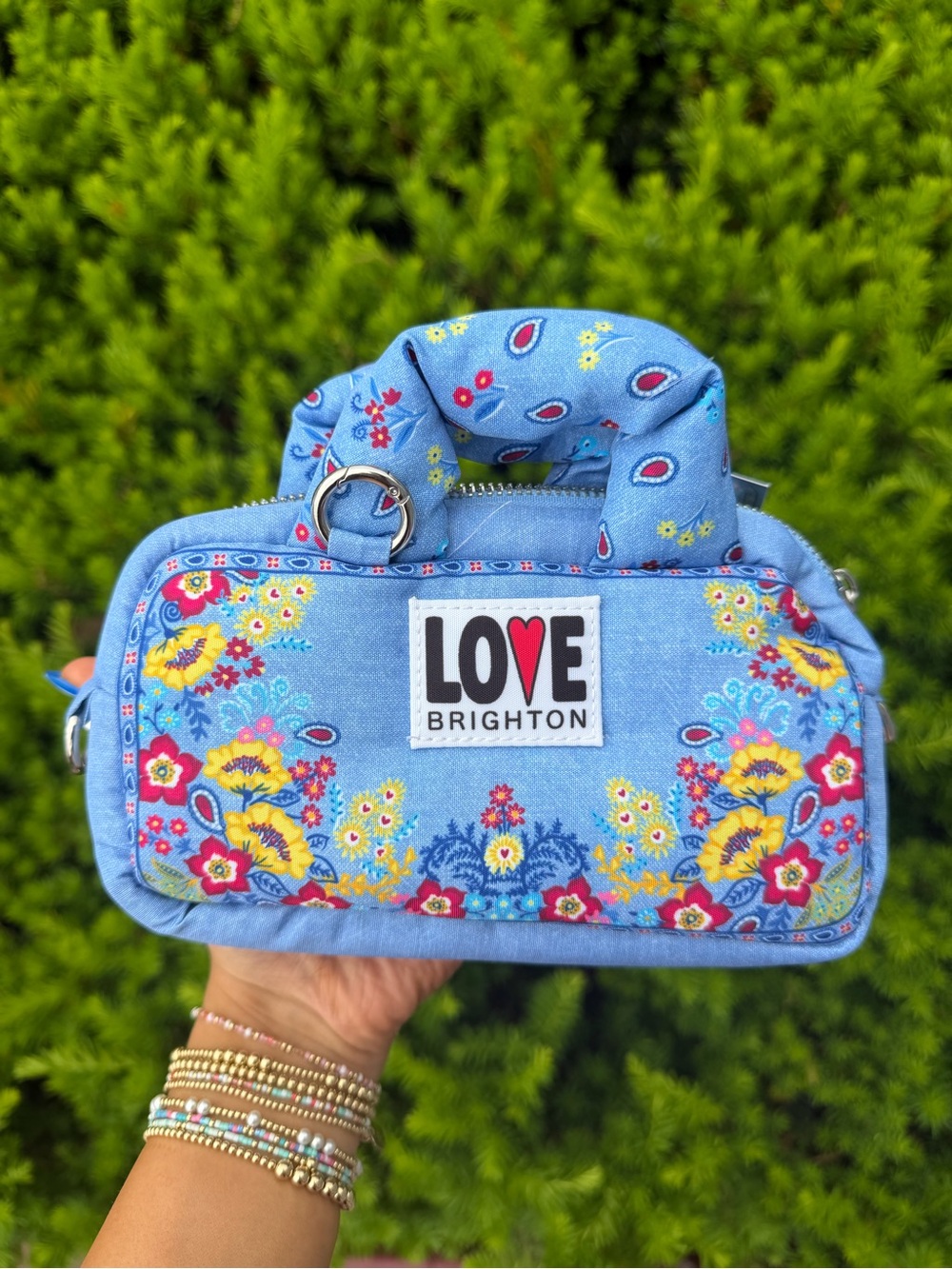 Brand New Brighton Floral Mini Bag in Light Blue with Yellow & Pink Accents